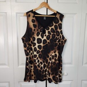 Suzie in the City Cheetah Print V-Neck Keyhole Sleeveless Tunic Top 2X Lagenlook